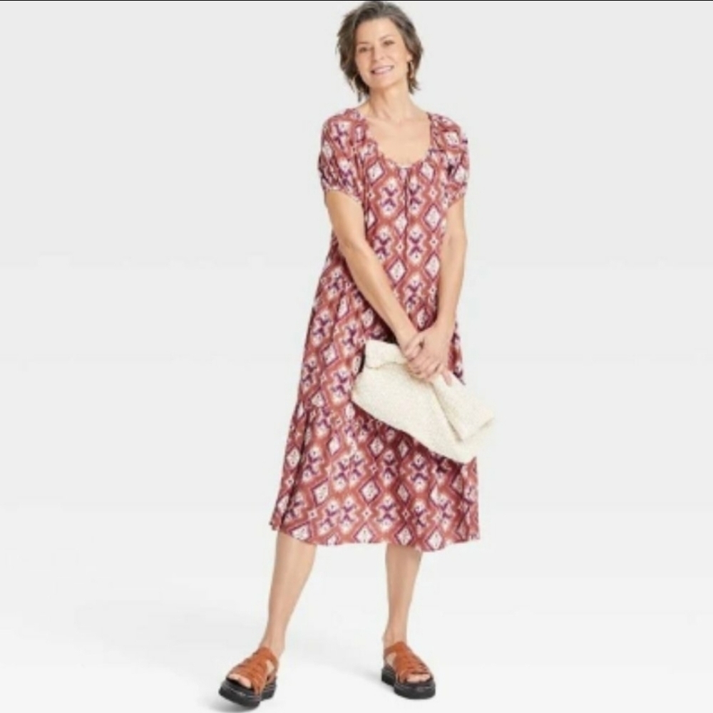 Knox Rose Women's Puff Short Sleeve Tiered A Line Dress